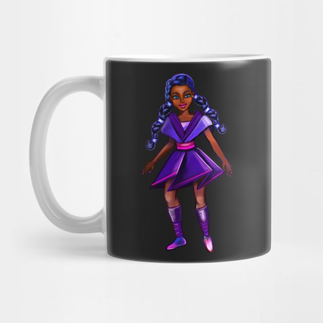 Black anime girl in purple from outer space 3 ! beautiful  black girl with Braided hair, blue eyes, Cherry pink lips and dark brown skin. Hair love ! by Artonmytee